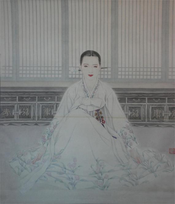 《祝福》134-124cm 纸本 天然矿物色 1997年.JPG