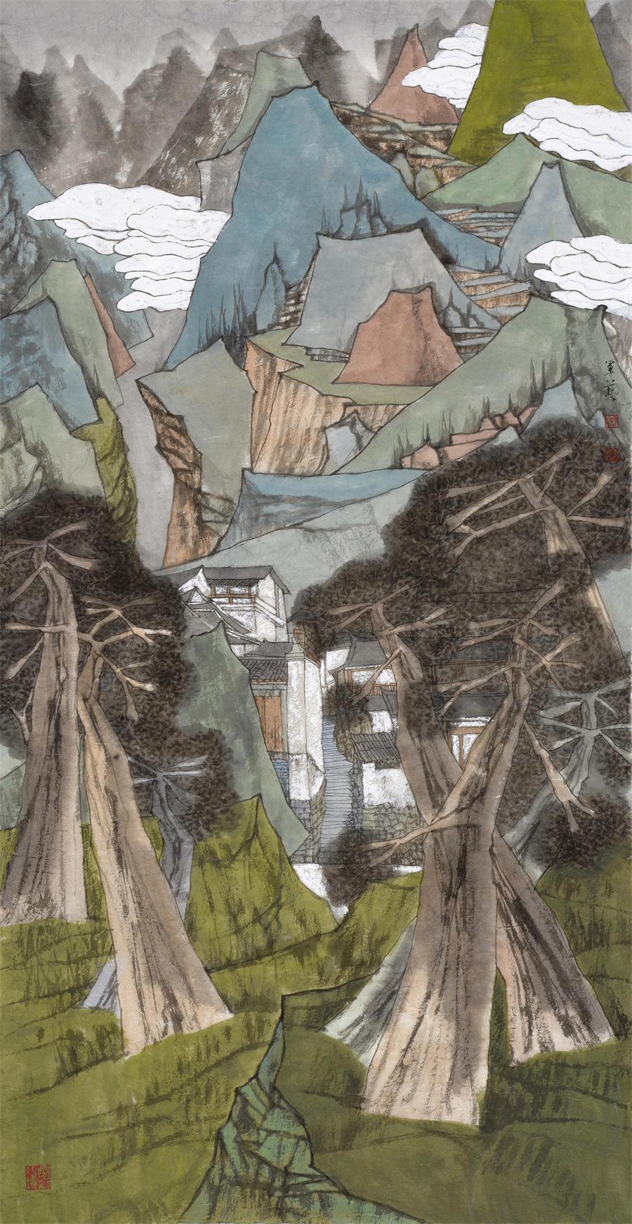 叠彩化境系列之五十四  140x73cm 纸质水墨设色2017.jpg