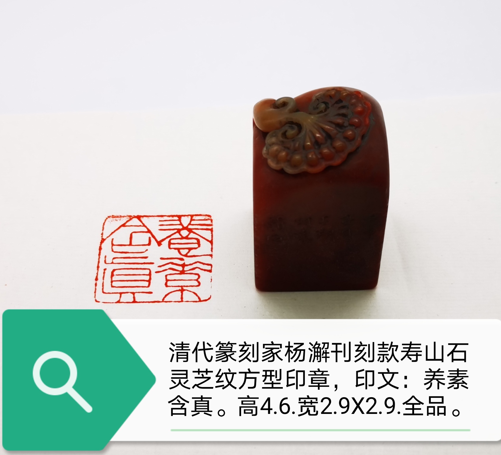 寿山石灵芝纹方型印章