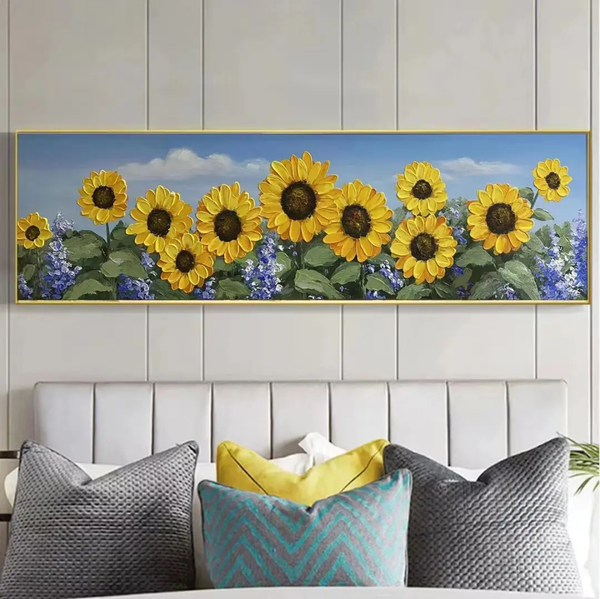 手绘《向阳花开》油画床头装饰画