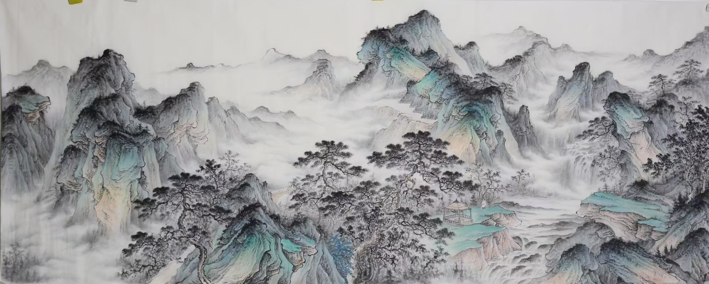 仿古山水小八240*97厘米