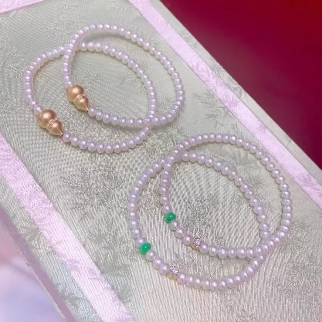 珍珠手链搭配18K 金钻石、葫芦 （询价）